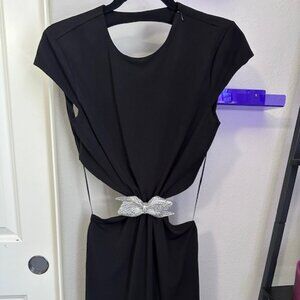 BNWT Zara Black mini dress with cutouts, backless and silver bow SZ Small